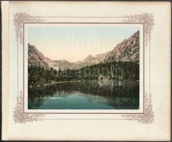 cca 1880-1900 Magas-Tátra, Poprádi-tó, fotokróm nyomat, sérült kartonon, 17x22,5 cm, karton: 28,5x34 cm / Vysoké Tatry, Popradské pleso, photochrom print, on damaged cardboard