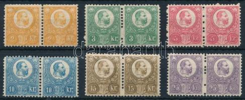 1881 Réznyomat Újnyomat sor párokban, csak a 2kr pár falcos! / 2kr hinged (**320.000) (3kr, 25kr elvált fogak / aparted perfs)