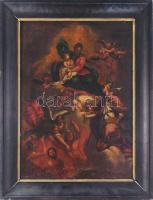 XVII. v. XVIII. sz festő, jelzés nélkül: Mária a kisdeddel. Olaj, vászon. Fakeretben. 58x42 cm / 17th or 18th century painter, unsigned: Maria with Jesus. Oil on canvas. Framed. 58x42 cm
