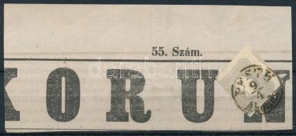 ~1861 Hírlapbélyeg ferdén vágva, újság darabon "PESTH / Abends"