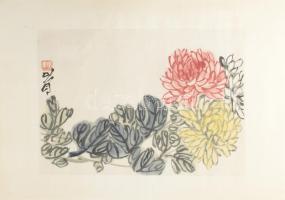 Csi Paj-si/Qi Baishi (1864-1957): Virágok. Nyomat, papír, jelzett a nyomaton. 23x31 cm