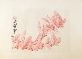Csi Paj-si/Qi Baishi (1864-1957): Vörös levelek. Nyomat, papír, jelzett a nyomaton. 23x31 cm