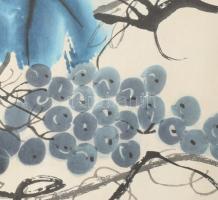 Csi Paj-si/Qi Baishi (1864-1957): Kék szőlő. Nyomat, papír, jelzett a nyomaton. Apró foltokkal. 23x3...