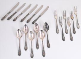 6 személyes, 18 részes ezüstözött orosz evőeszköz készlet, jelzett.