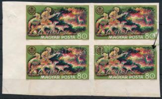 1971 Vadászati világkiállítás 80f vágott ívsarki négyestömb gumi nélküli papíron, gyenge minőség / poor quality