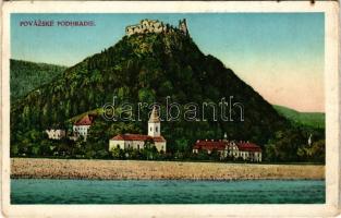 1912 Vágváralja, Vág-Podhragy, Povazské Podhradie (Vágbeszterce, Povazská Bystrica); Podrágyvár, templom, kastély, Vágvölgy / castle, church in Váh Valley (gyűrődések / creases)