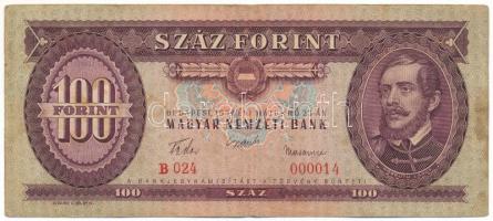 1957. 100Ft "B 024 000014" alacsony sorszám T:F  Adamo F29
