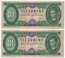 1962. 10Ft (2x) egyugrásos sorszámkövetők "A 885 037311 - A 885 037313" T:F szép papír Adamo F6
