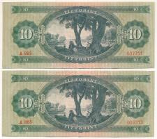 1962. 10Ft (2x) egyugrásos sorszámkövetők "A 885 037311 - A 885 037313" T:F szép papír Ada...