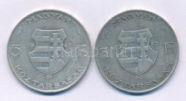 1947. 5Ft Ag "Kossuth" (2x) T:F Adamo F8.1