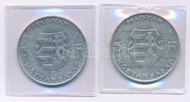 1947. 5Ft Ag "Kossuth" (2x) lezárt műanyag tokban T:F Adamo F8.1