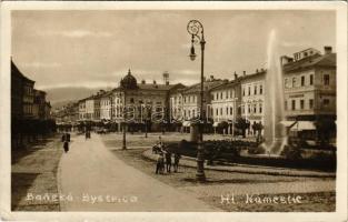 1926 Besztercebánya, Banská Bystrica; Hl. Námestie / Fő tér, Julius Papp, Ignác Kohn, Alexander Edelmann, Árpád Holesch üzlete, Hotel Rak szálloda / main square, shops, hotel. photo (EK)