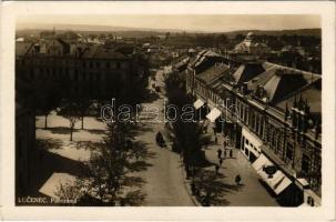 1935 Losonc, Lucenec; Panorama / látkép, üzletek, izraelita templom, zsinagóga / general view, shops, synagogue. Lichtig 2306. (EK)