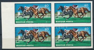 1971 Lósport 40f vágott gumi nélküli fázisnyomat ívszéli 4-es tömbben, sárga színnyomat nélkül