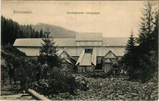 1913 Kőrösmező, Jaszinya, Jasina, Yasinia; Kozmescseki vízfogógát. Gimes János felvétele, Rosenblüth Emanuel kiadása / dam + "KŐRÖSMEZŐ - PÜSPÖKLADÁNY - BUDAPEST 19 B" vasúti mozgóposta bélyegző