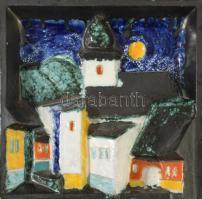Csekovszky Árpád (1931-1997): Szentendrei városrészlet, kerámia fali dombormű, jelzett, lepattanással, 28x28 cm