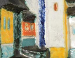 Csekovszky Árpád (1931-1997): Szentendrei városrészlet, kerámia fali dombormű, jelzett, lepattanássa...