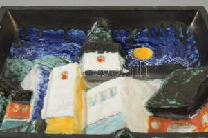 Csekovszky Árpád (1931-1997): Szentendrei városrészlet, kerámia fali dombormű, jelzett, lepattanássa...