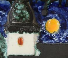 Csekovszky Árpád (1931-1997): Szentendrei városrészlet, kerámia fali dombormű, jelzett, lepattanássa...