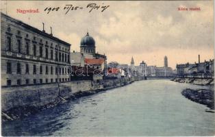 Nagyvárad, Oradea; Körös részlet, zsinagóga, híd. Vidor Manó kiadása / River Cres, riveside, synagogue, bridge (EK)