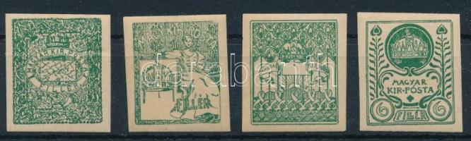 1898 4 db Turul terv próbanyomat zöld színben
