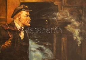 Olvashatatlan jelzéssel, feltehetően szovjet festő: Lenin. Olaj, vászon. 100×150 cm. KIZÁRÓLAG SZEMÉ...