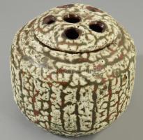 Mihály Béla: Fedeles ikebana. Jelzett, mázhibákkal, d: 15 cm, m: 14 cm