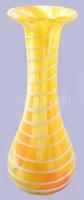 Muranoi sárga üvegváza fehér csíkozással, cca 1960, jelzés nélkül, hibátlan, m: 32 cm
