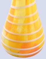 Muranoi sárga üvegváza fehér csíkozással, cca 1960, jelzés nélkül, hibátlan, m: 32 cm
