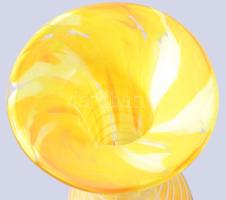 Muranoi sárga üvegváza fehér csíkozással, cca 1960, jelzés nélkül, hibátlan, m: 32 cm