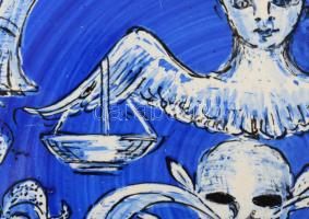 Gombos Hungary jelzéssel festett dísztál, hátoldalon sérüléssel, d: 25 cm