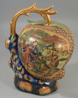 Satsuma moriage festéses porcelán asztaldísz, jelzett, kis kopással, m: 30 cm