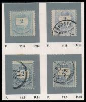 1881 4 db 2kr fogazatvariációkkal, ívhelyekkel (ex Orbán, Sebestyén aranyérmes kiállítási anyagból)