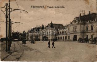 Nagyvárad, Oradea; Vasúti indóház, vasútállomás. Rigler József Ede r.t. / railway station (fl)