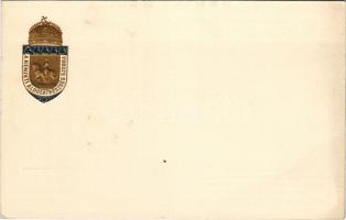 Nemzeti Áldozatkészség Szobor segélylap, Váltsunk bronzpikkelyeket... Szénásy Béla kiadása / WWI Austro-Hungarian K.u.K. military charity fund, golden Emb. (gyűrődés / crease)