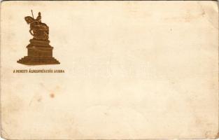 1916 Nemzeti Áldozatkészség Szobor segélylap. Szénásy Béla kiadása / WWI Austro-Hungarian K.u.K. military charity fund, golden Emb. (gyűrődések / creases)