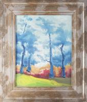 Olvashatatlan jelzéssel, feltehetően orosz v. szovjet festő: Színes táj. Olaj, vászon. Dekoratív fak...