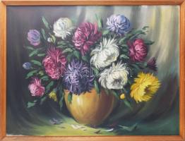 Olvashatatlan jelzéssel: Virágok. Olaj, vászon. Fakeretben, 60x80 cm