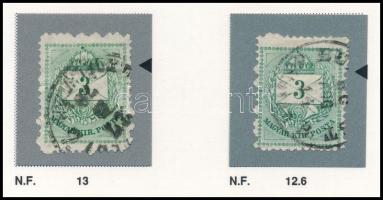 1881 2 db 3kr klf vésésjavítással, ritka (ex Orbán, Sebestyén aranyérmes kiállítási anyagból)