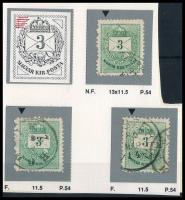 1881 3 db 3kr klf vésésjavítással, ritka (ex Orbán, Sebestyén aranyérmes kiállítási anyagból)