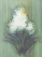 Macskássy Izolda (1945-2021): Virágok. Selyemkollázs, vegyes technika, jelezve jobbra lent. Üvegezett fakeretben. 26x17 cm.