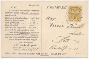 1910 Kolozsvár, Cluj; Rózsa drogéria, illatszer, látszer és orvosi műszertár. Mátyás király tér 13. ...
