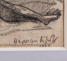 Herman Lipót (1884-1972): Festő és női aktmodell, 1924. Ceruza, papír, jelzett, paszpartuban, 14,5×2...