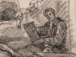 Herman Lipót (1884-1972): Festő és női aktmodell, 1924. Ceruza, papír, jelzett, paszpartuban, 14,5×2...