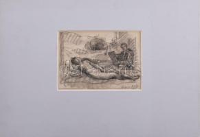 Herman Lipót (1884-1972): Festő és női aktmodell, 1924. Ceruza, papír, jelzett, paszpartuban, 14,5×2...