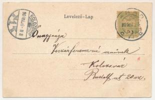 1904 Arad, Színház, Moskovitz üzlete, Vértanú szobor. Szecessziós téli litho keret / theatre, shops,...