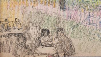 Herman Lipót (1884-1972): Társaság a szabadban. Színes ceruza, ceruza, papír, Herman Lipót hagyatéki...