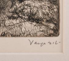 Varga Nándor Lajos (1895-1978): Táj tehenekkel és vízhordó alakkal, 1926. Rézkarc, papír, jelzett, p...