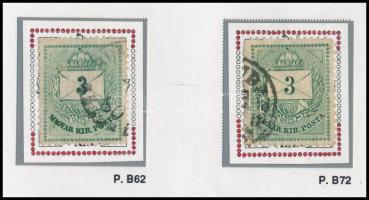 1874 2 db 3kr durva gyöngyjavítással, ritka (ex Orbán, Sebestyén aranyérmes kiállítási anyagból)