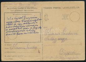 1945 Vid, 1945. II. 15. Bürgerdre (Szilágy megyébe.) tábori postai levelezőlap, érdekes szöveggel: &...